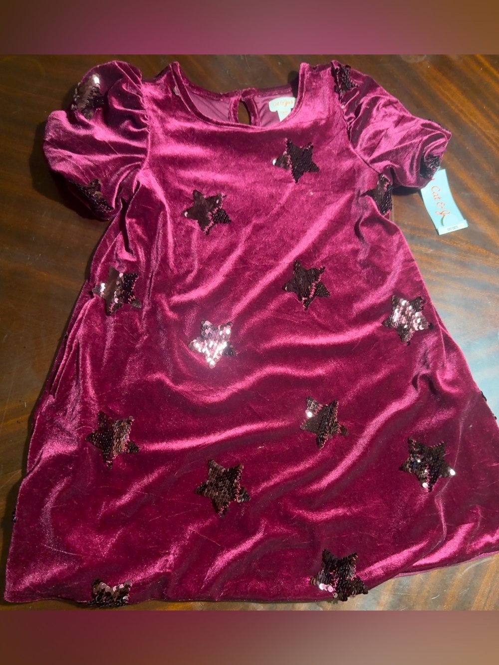 Cat & Jack Girls Velvet Star Sequin Dress Size S 6/7